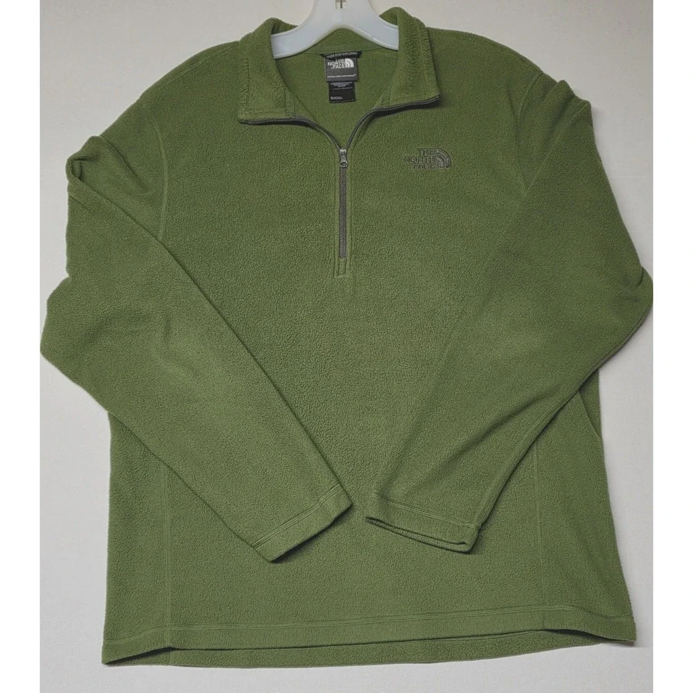 The North‎ Face Fleece Pullover Mens Large Green TKA 100 Quarter Zip Mock Neck